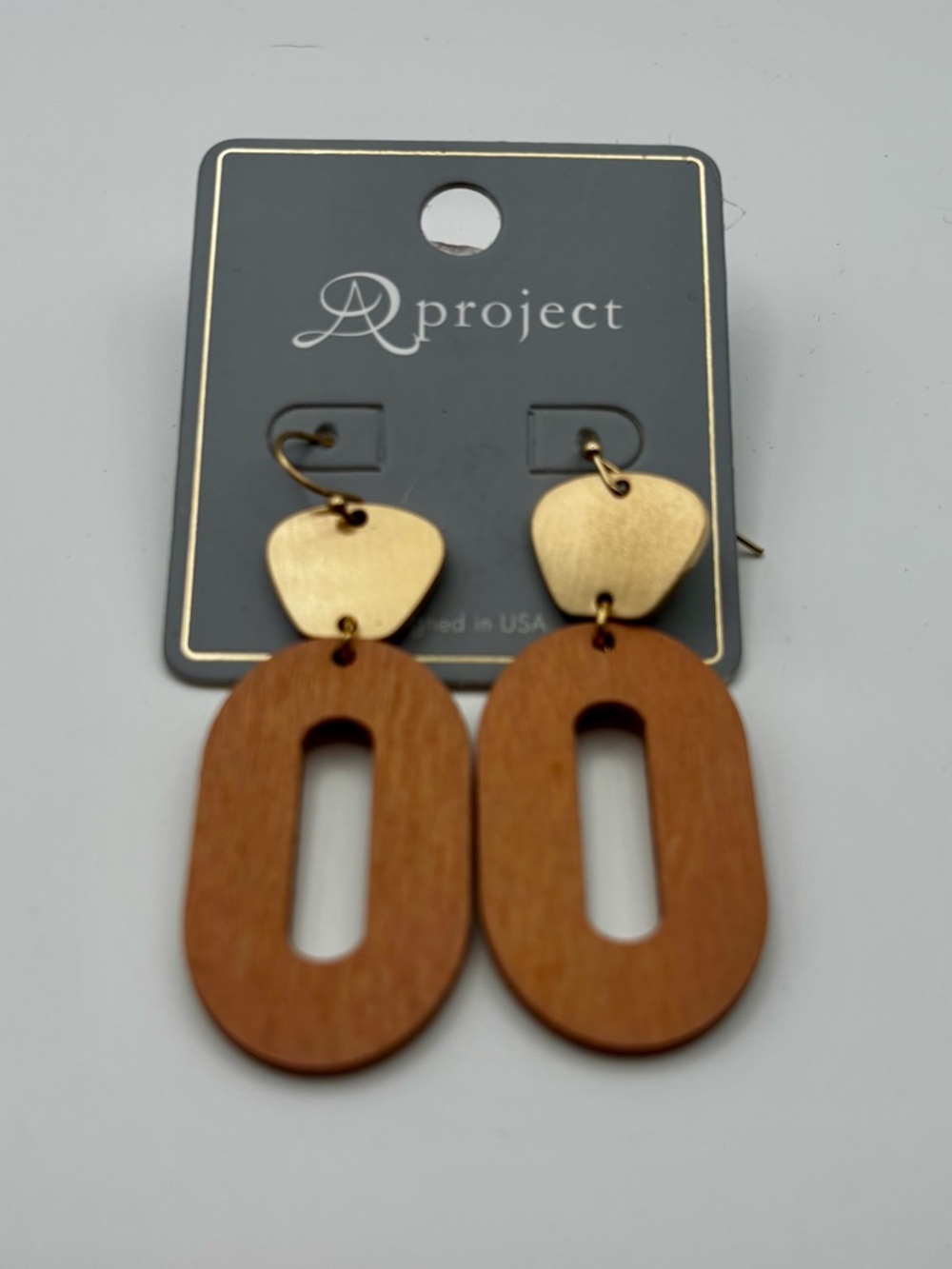 A Project Gold and Wood Drop Earrings